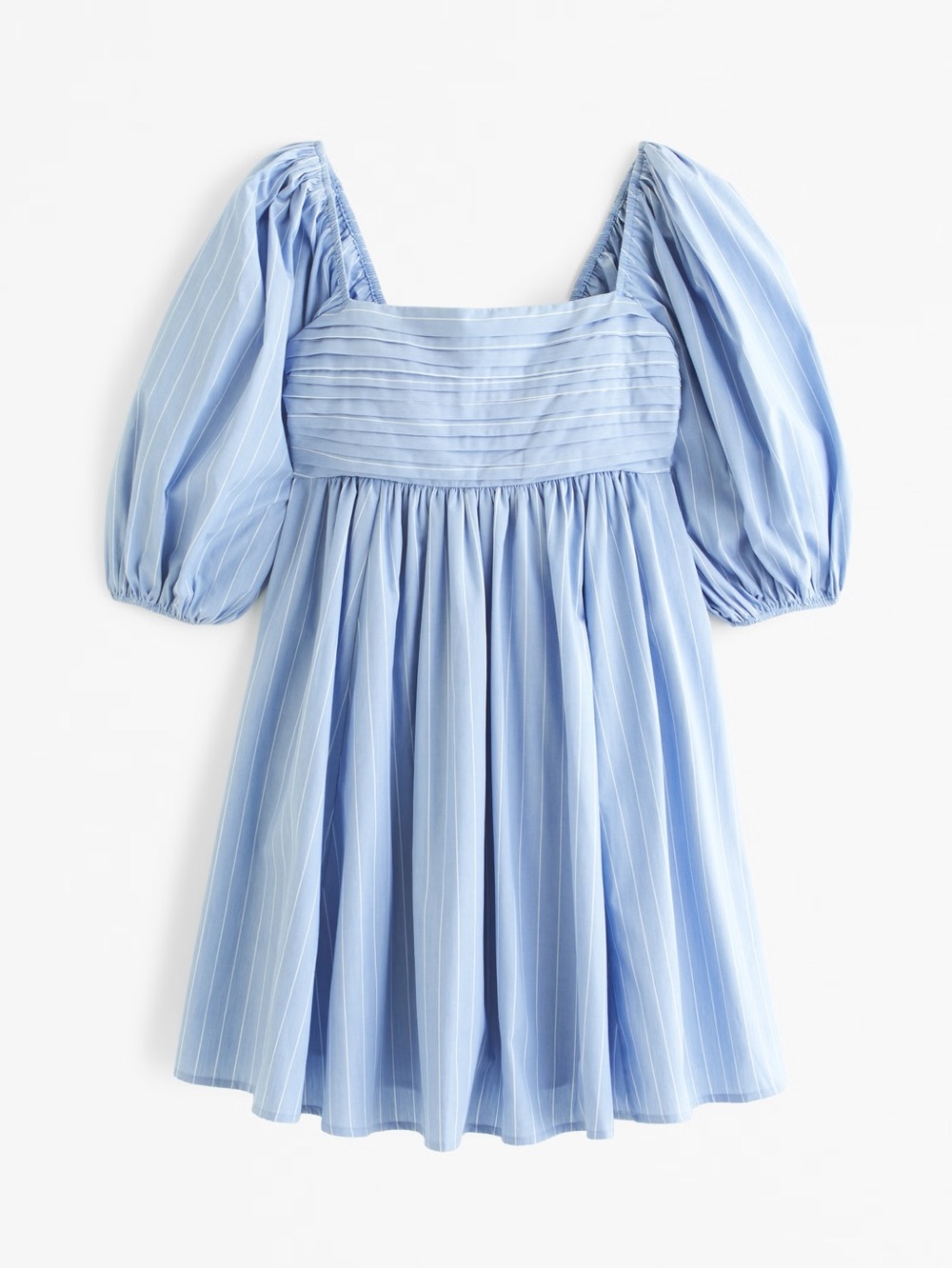 Abercrombie & Fitch A&F Emerson Poplin Puff Sleeve Mini Dress Blue Stripe MT
